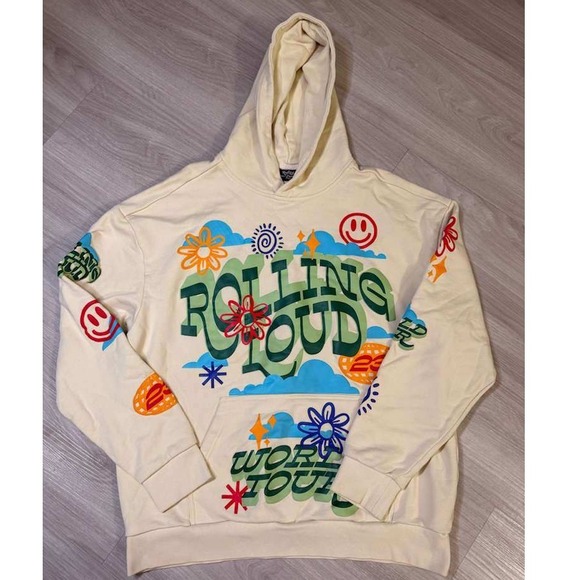 Rolling Loud Other - Rolling Loud World Tour Graphic Hoodie Cream Size L Festival Streetwear